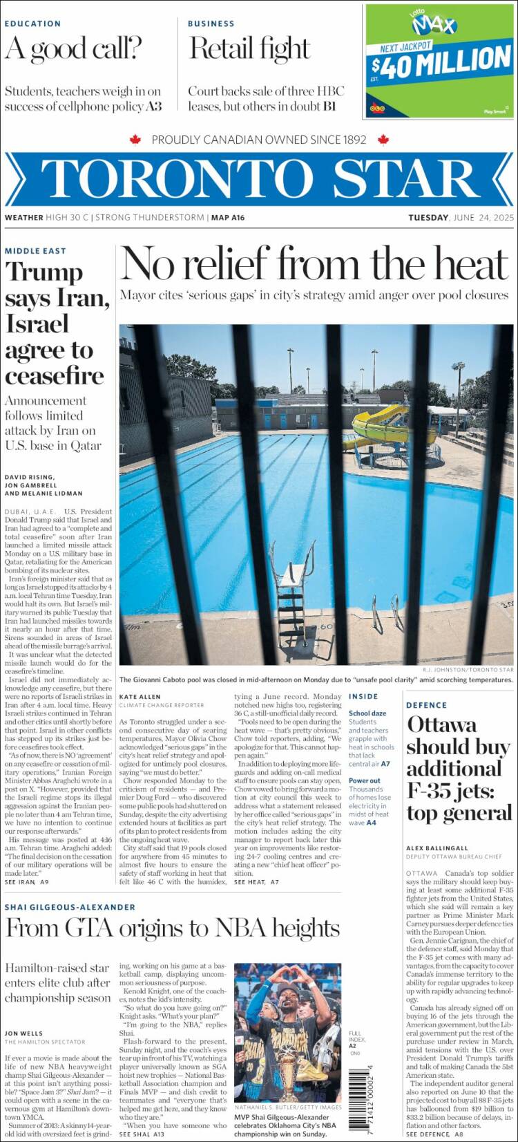 Portada de The Toronto Star (Canadá)