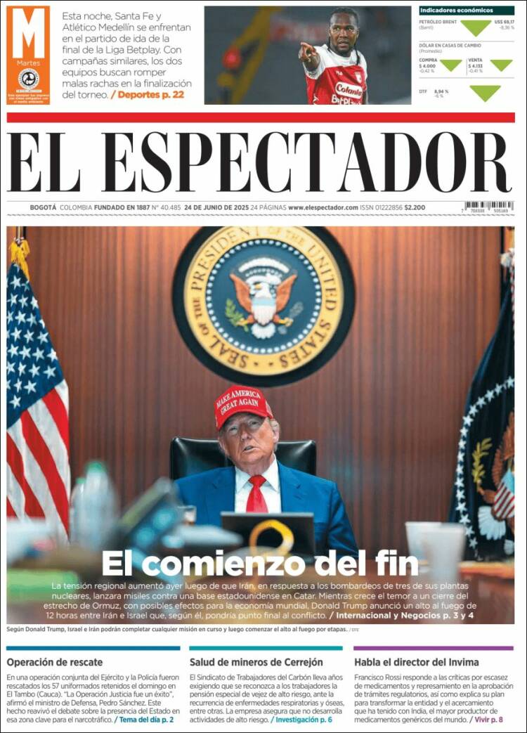 Portada de El Espectador (Colombia)