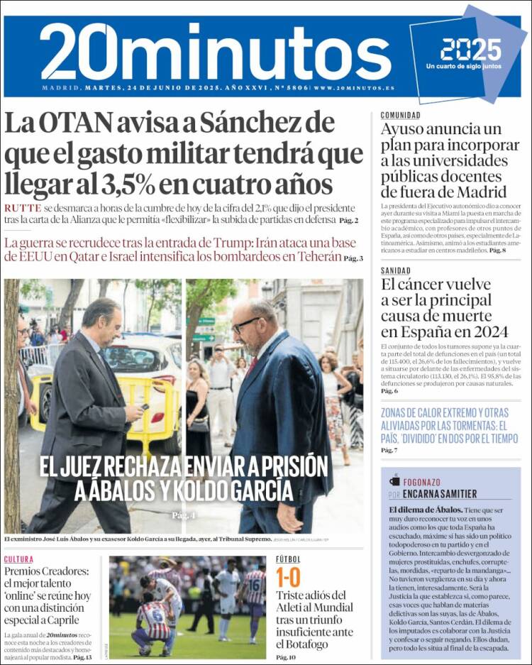 Portada de 20 Minutos - Madrid (Spain)