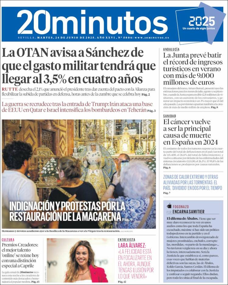 Portada de 20 Minutos - Sevilla (Spain)