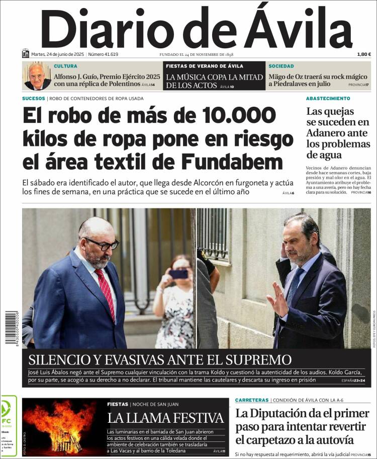 Portada de Diario de Ávila (Spain)
