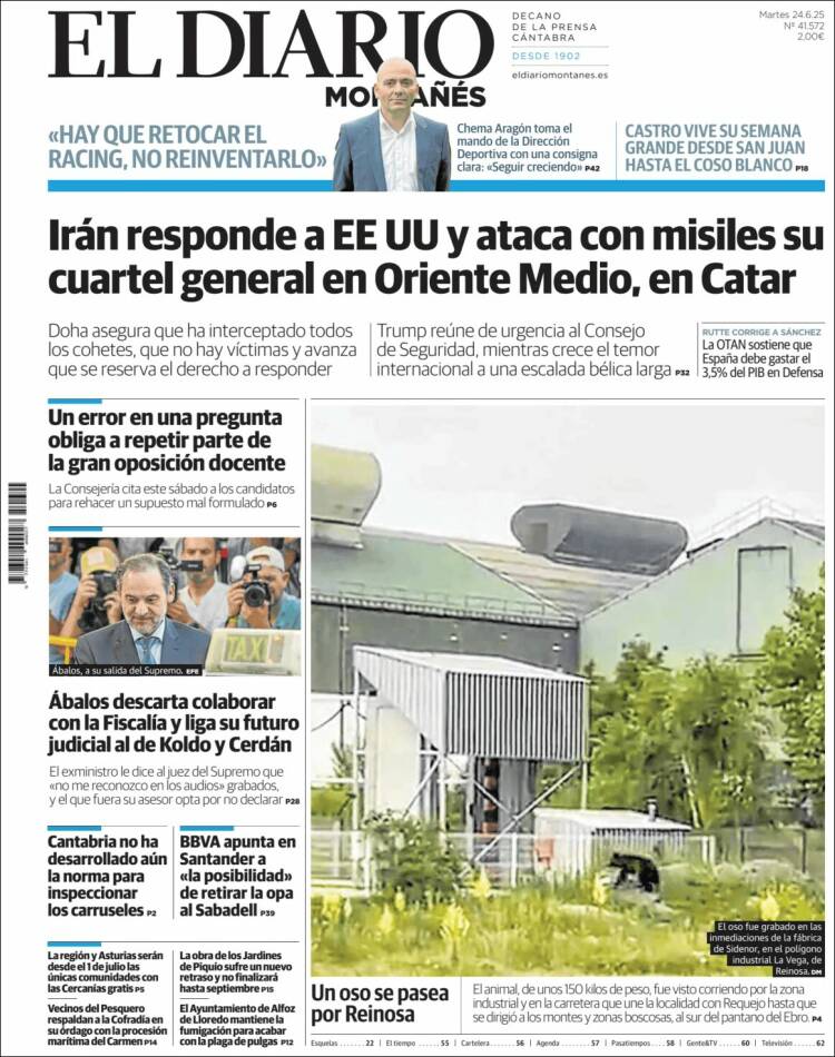 Portada de El Diario Montañés (España)