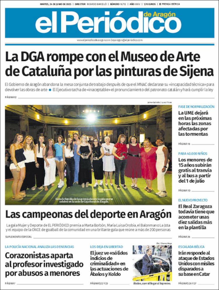 Portada de El Periódico de Aragón (España)