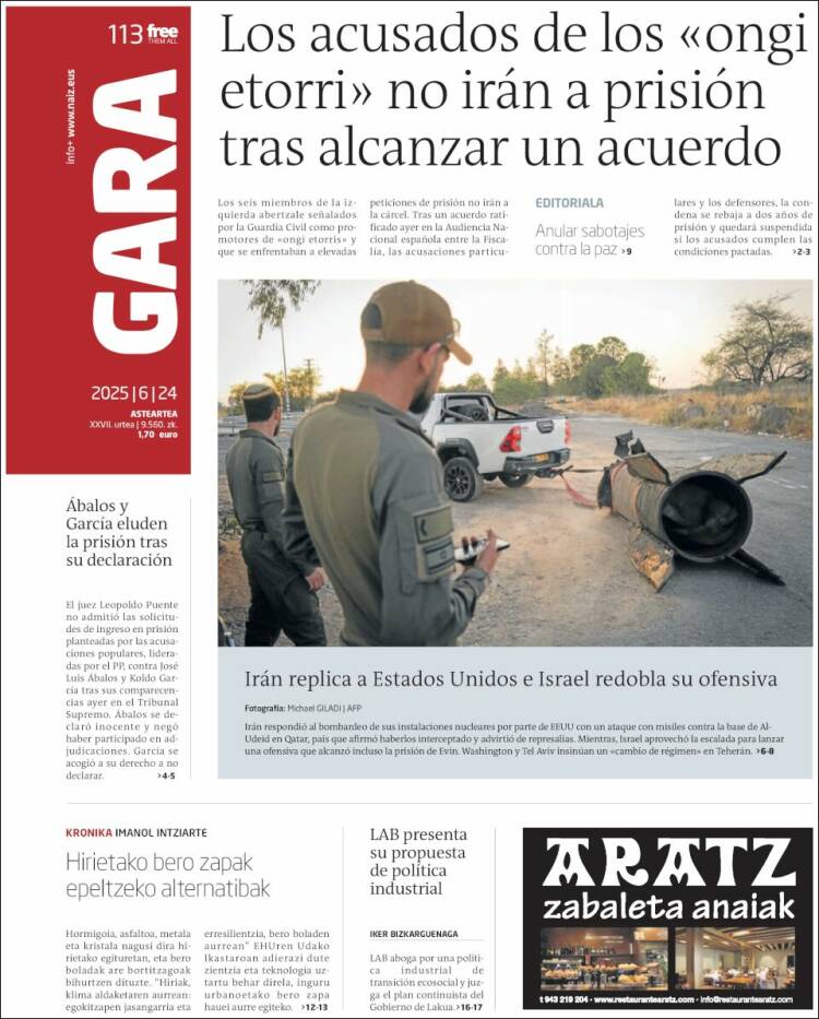 Portada de Gara (España)