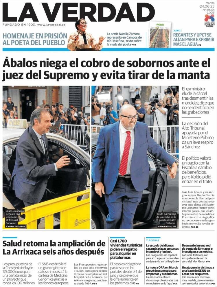 Portada de La Verdad de Murcia (España)