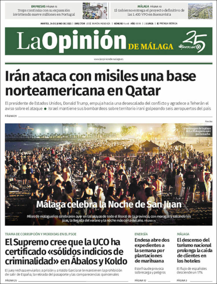 Portada de La Opinión de Málaga (España)