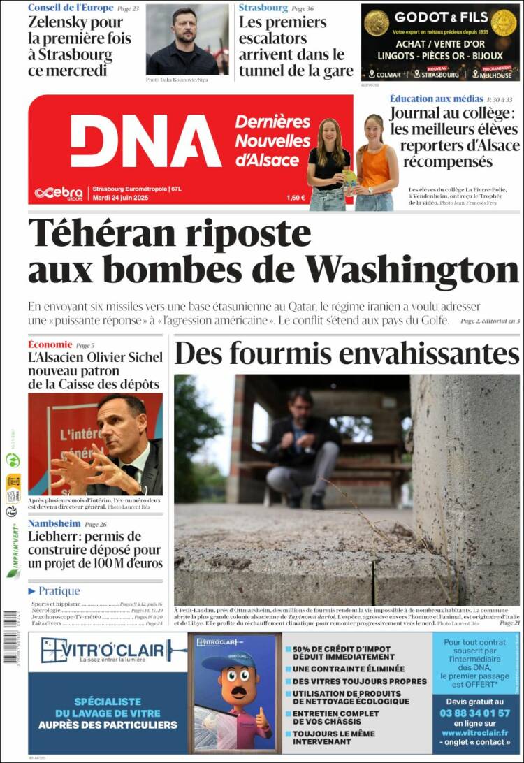 Portada de Les Dernières Nouvelles d'Alsace (Francia)