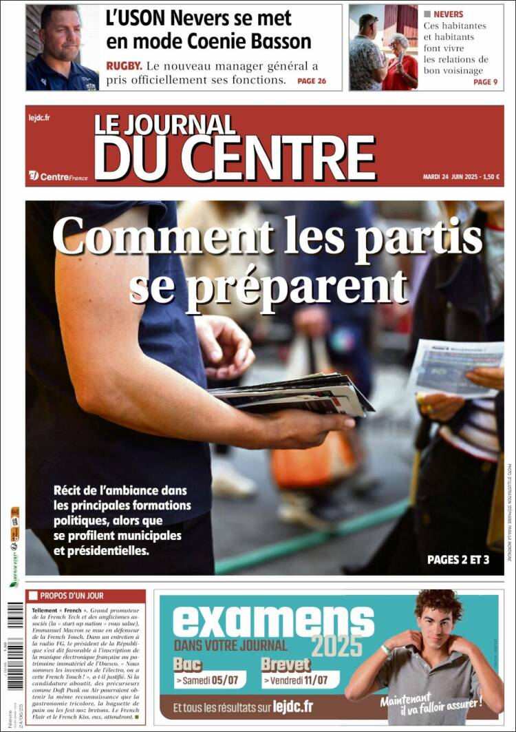 Portada de Le Journal du Centre (Francia)