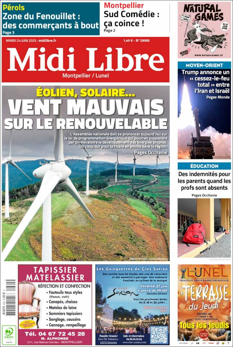 Portada de Midi Libre (Francia)