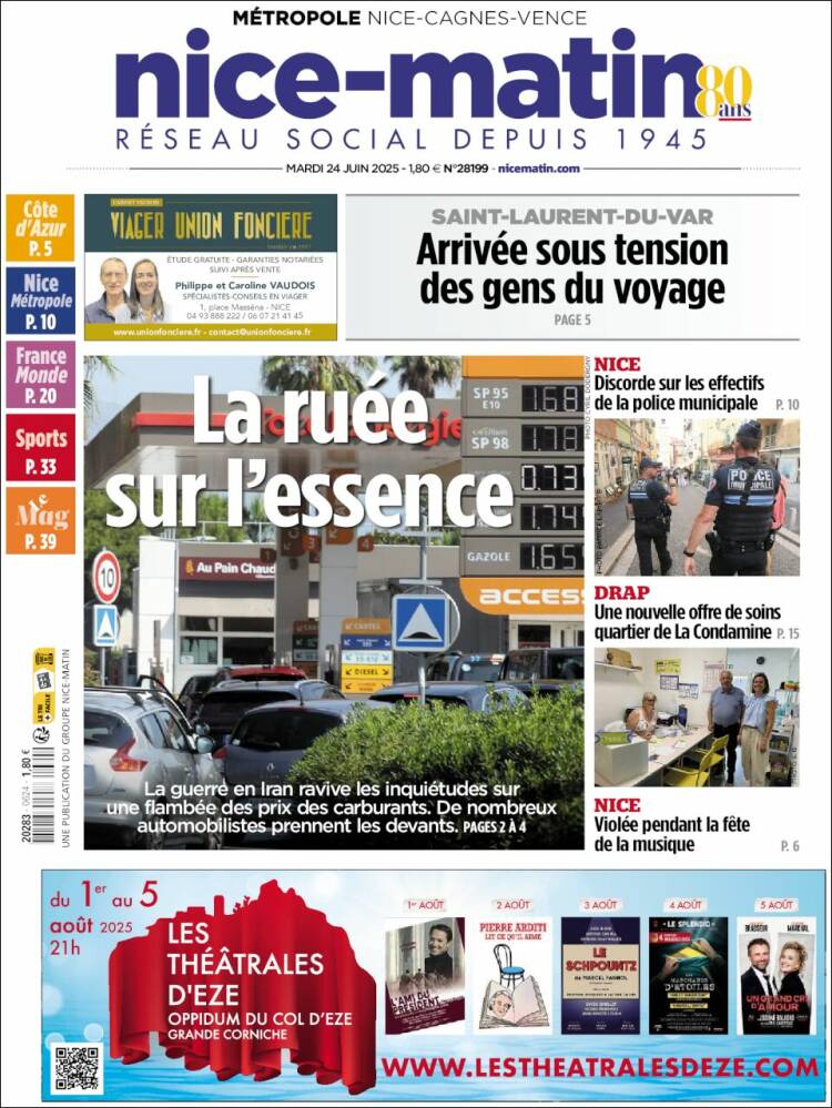 Portada de Nice-Matin (Francia)