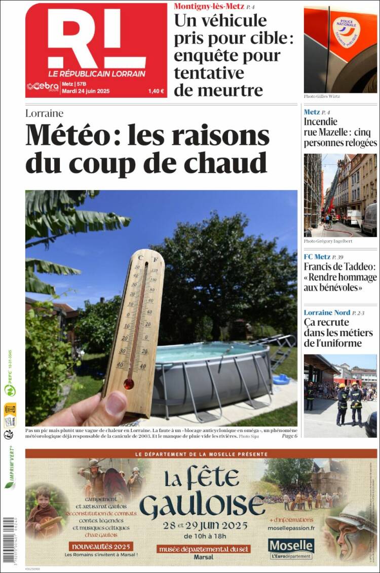 Portada de Le Republicain Lorrain (Francia)