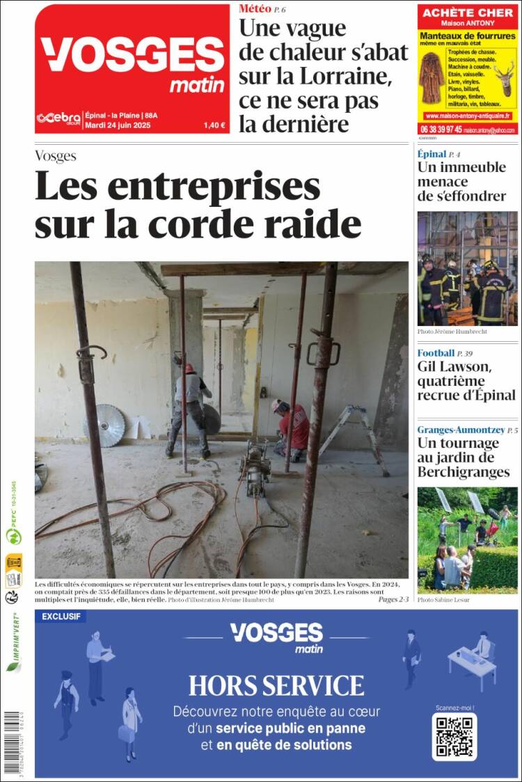 Portada de Vosges Matin (Francia)