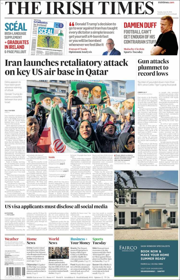 Portada de Irish Times (Irlanda)