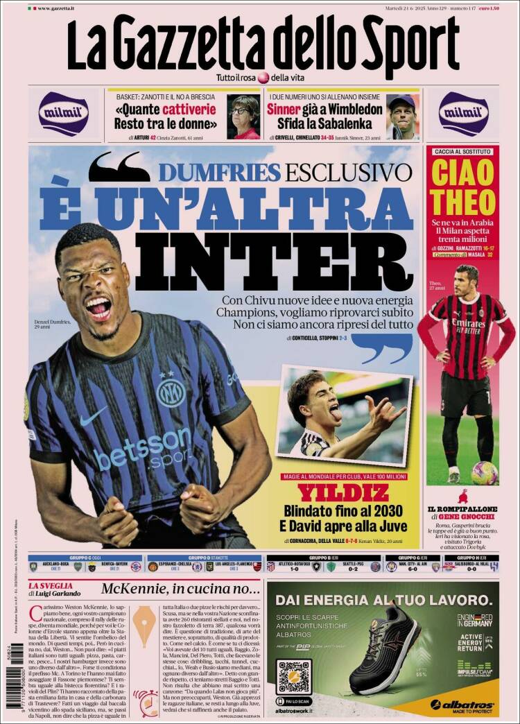 Portada de La Gazzetta dello Sport (Italia)
