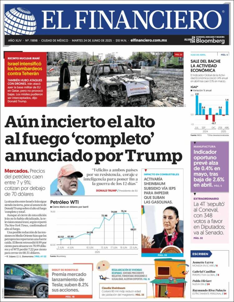 Portada de El Financiero (México)