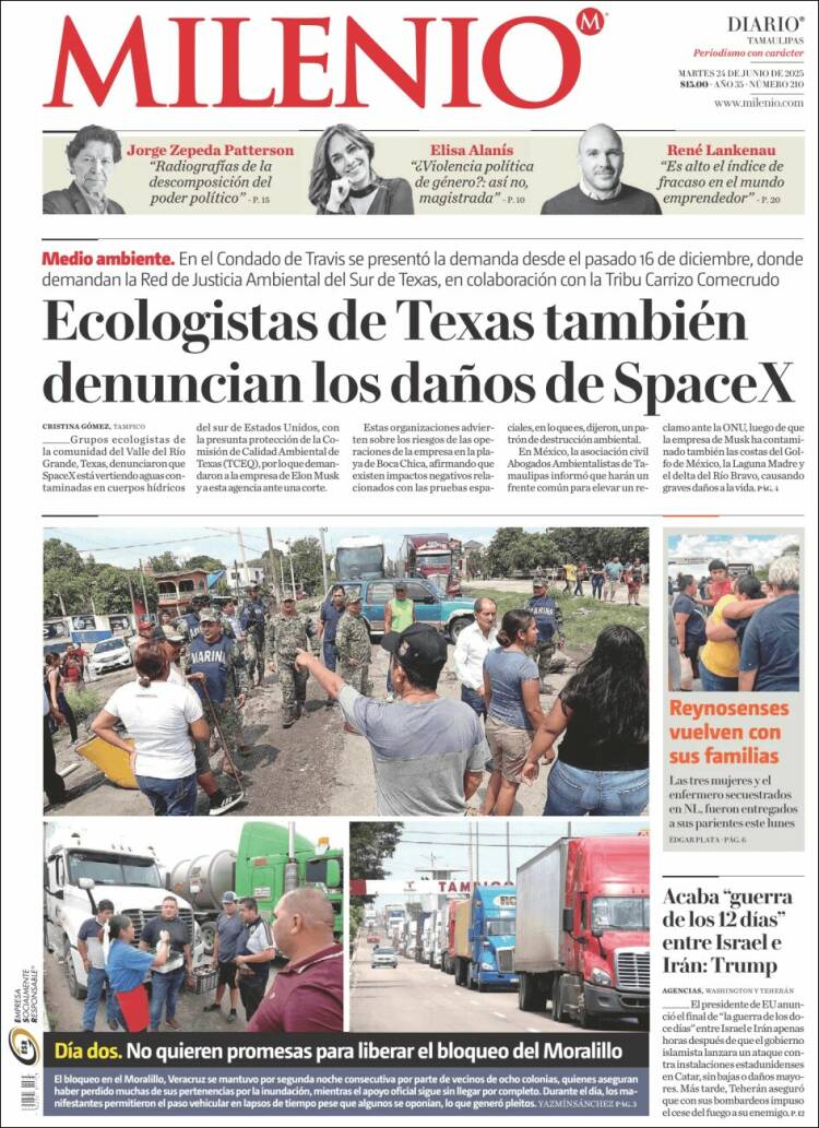 Portada de Milenio - Tamaulipas (México)