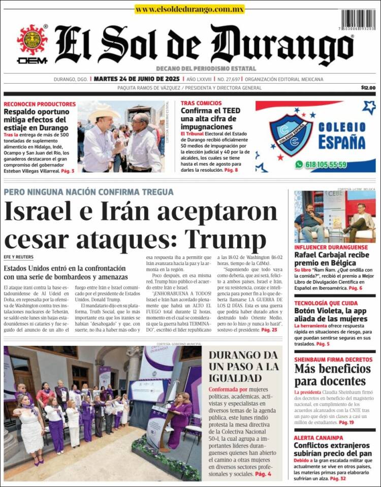 Portada de El Sol de Durango (México)