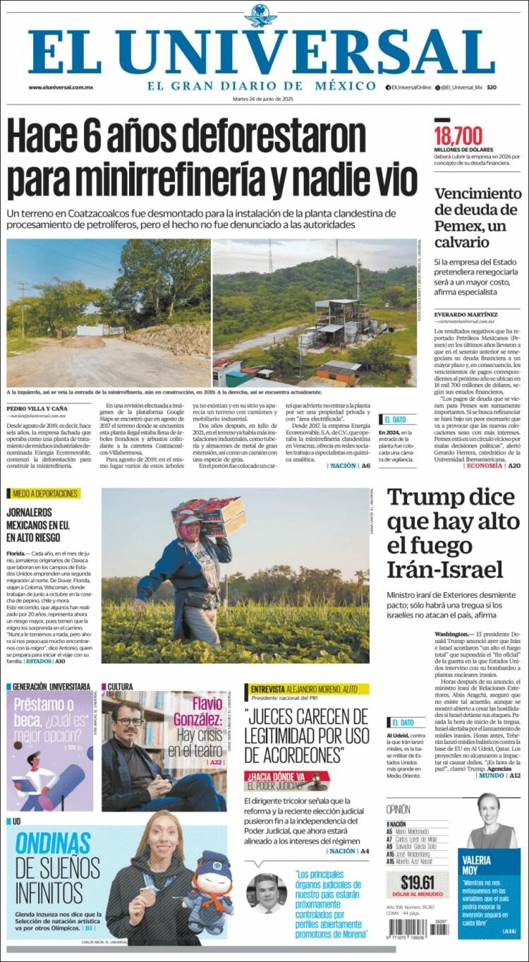 Portada de El Universal (México)