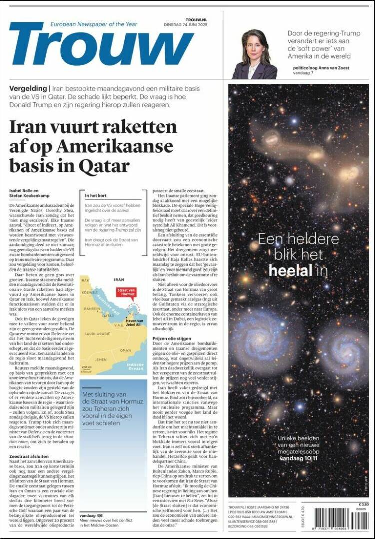 Portada de Trouw (Países Bajos)