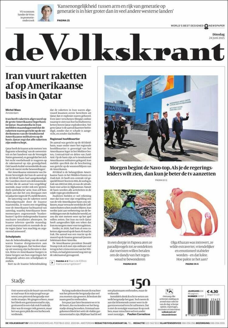 Portada de De Volkskrant (Países Bajos)
