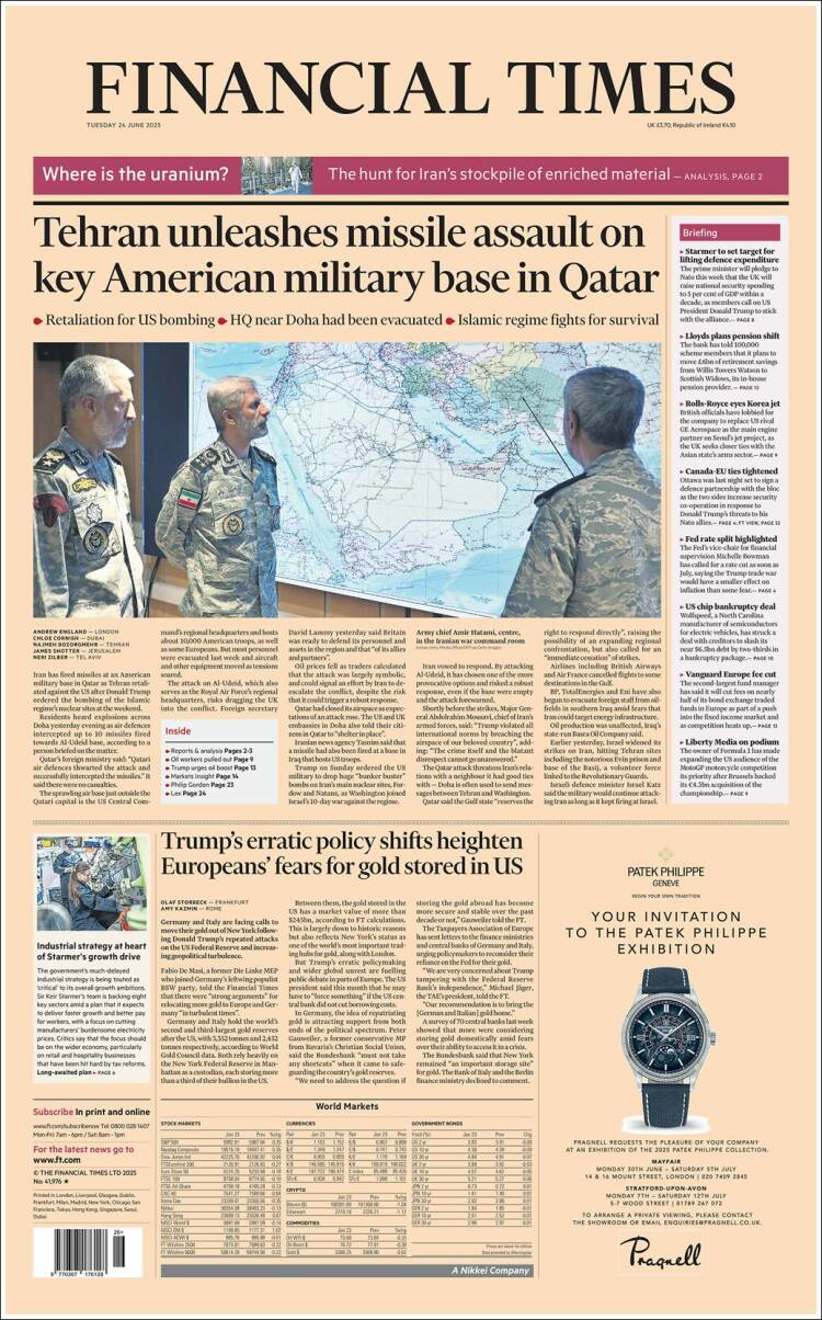 Portada de Financial Times (Reino Unido)