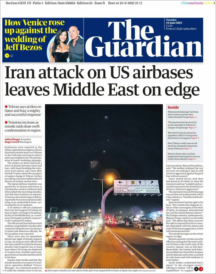 Portada de The Guardian (Reino Unido)