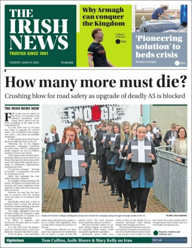 Portada de Irish News (Reino Unido)