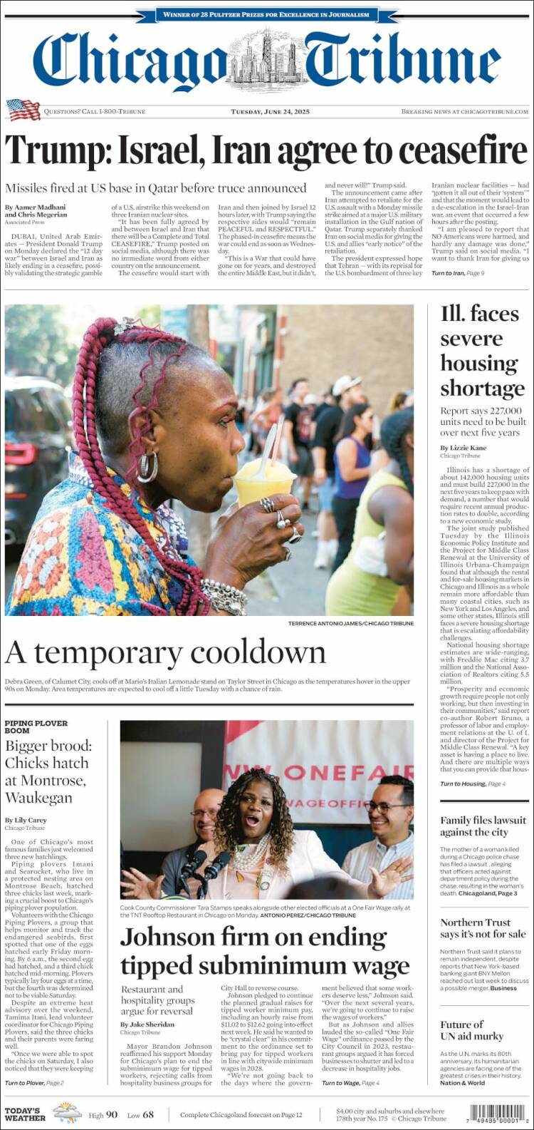 Portada de Chicago Tribune (USA)