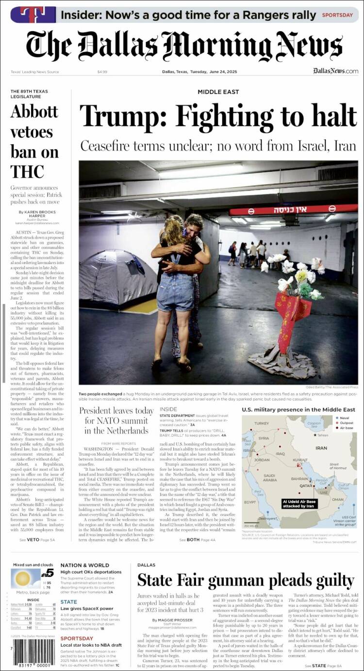 Portada de Dallas Morning News (USA)