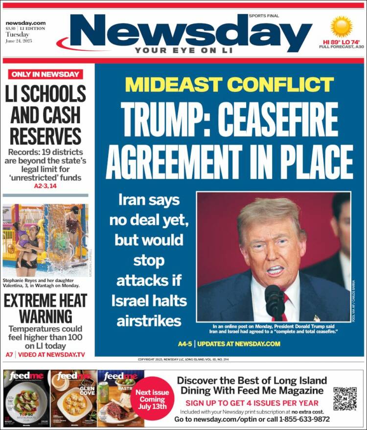 Portada de Newsday (USA)