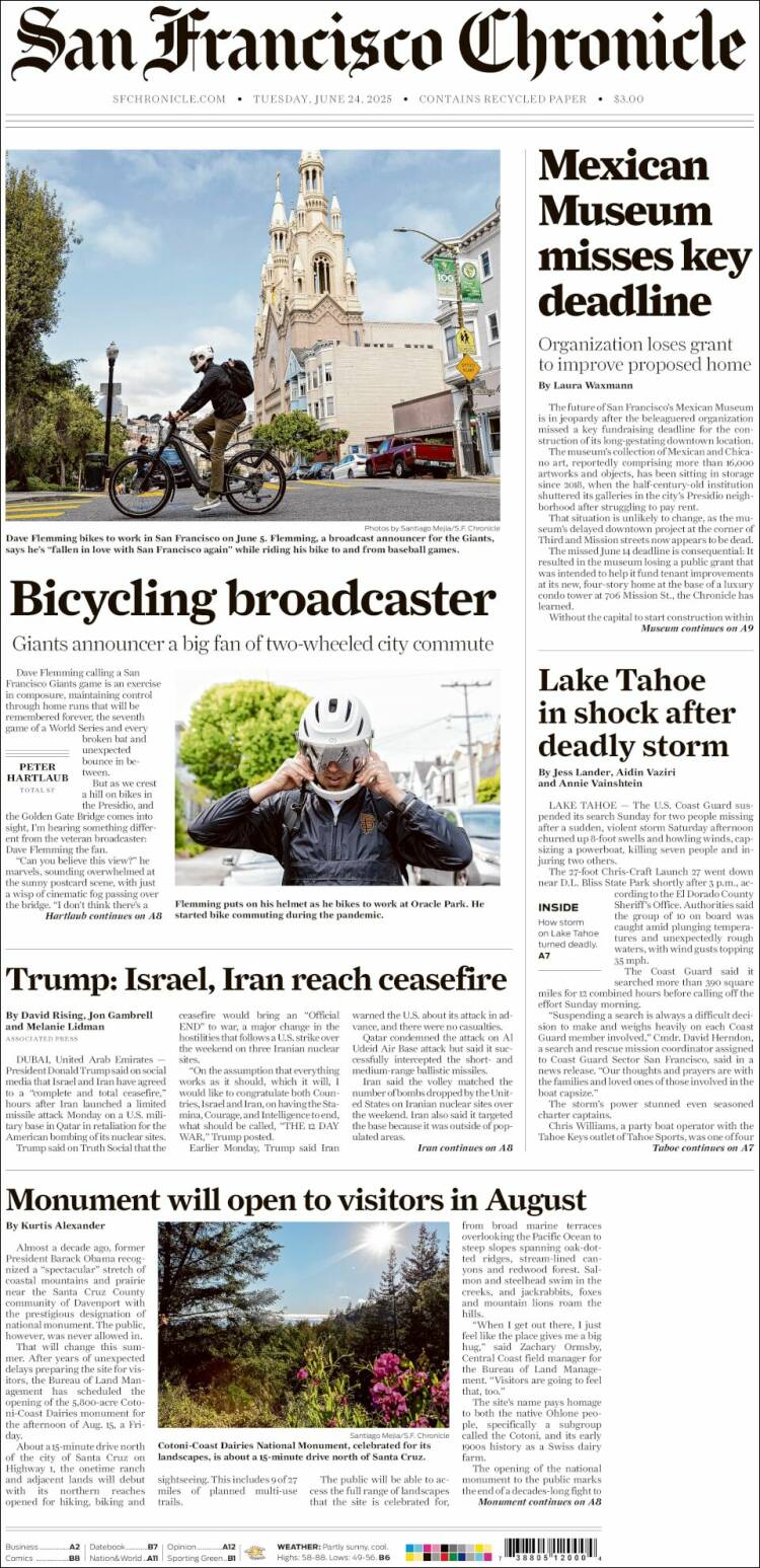 Portada de San Francisco Chronicle (USA)