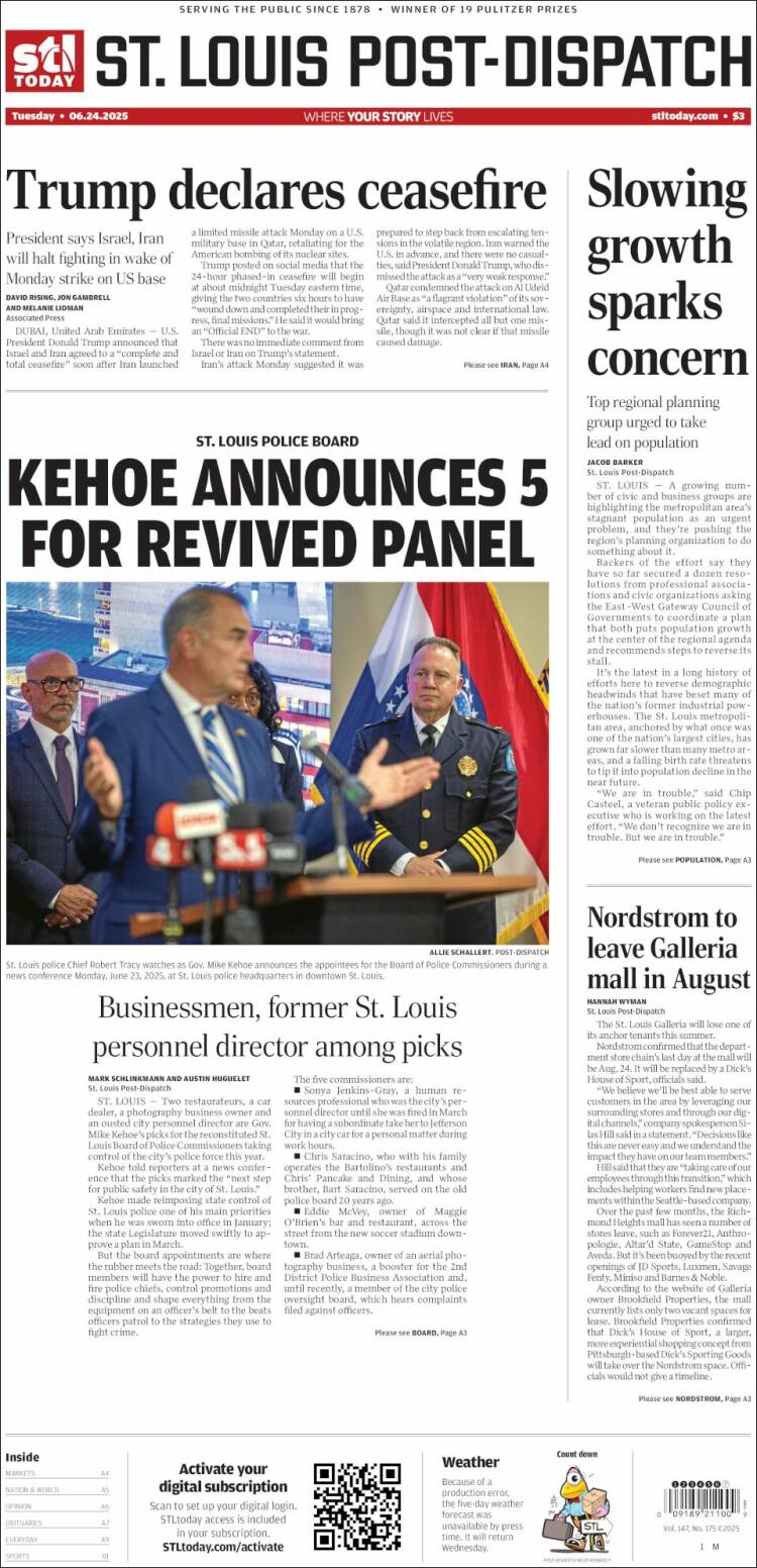 Portada de St. Louis Post-Dispatch (USA)