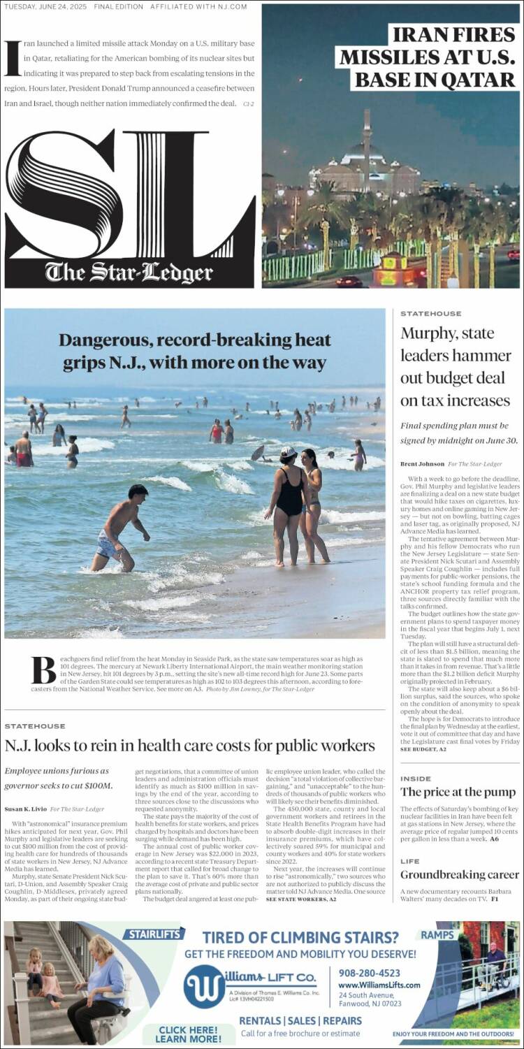 Portada de Star-Ledger (USA)