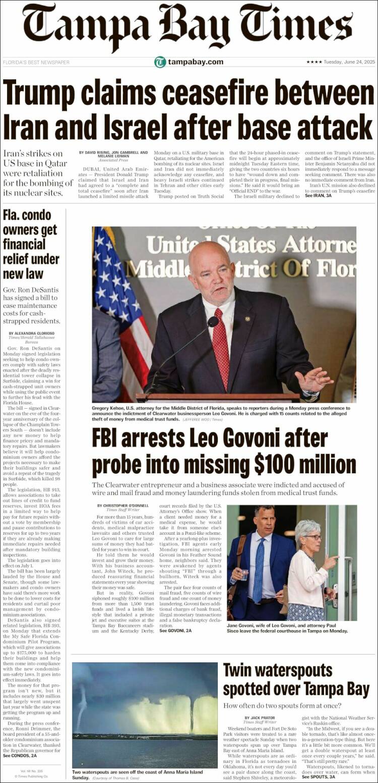 Portada de Tampa Bay Times (USA)