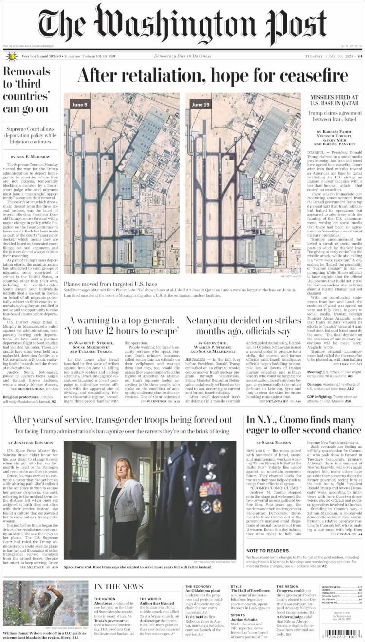 Portada de The Washington Post (USA)