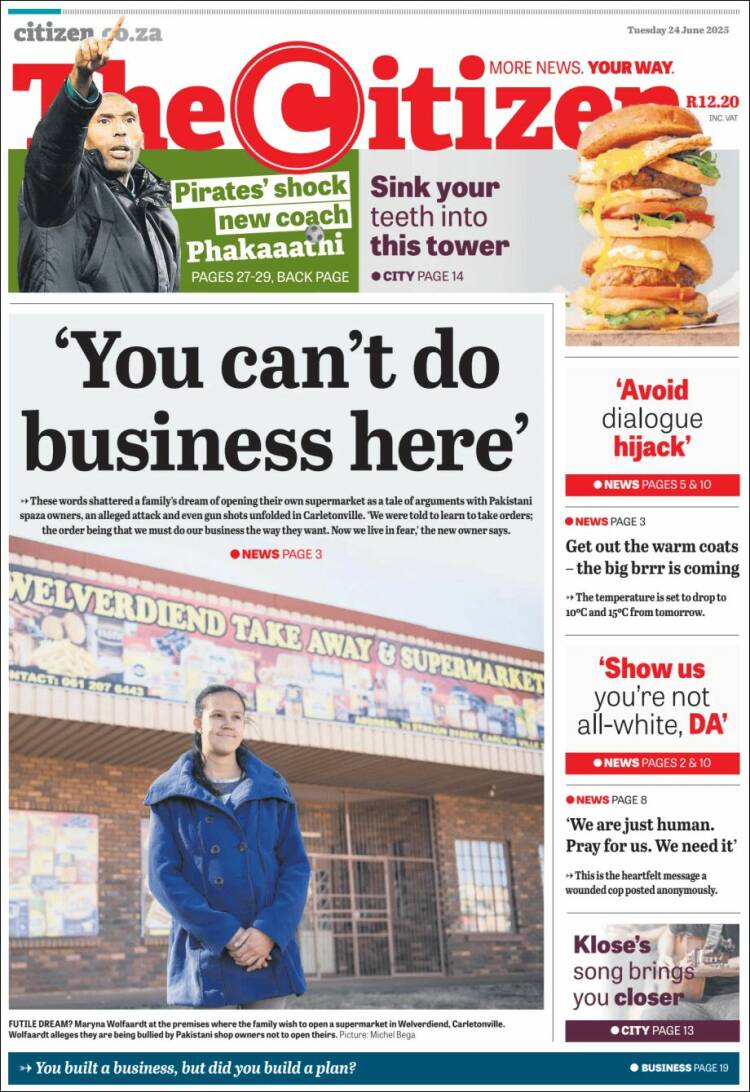 Portada de The Citizen (Sudáfrica)