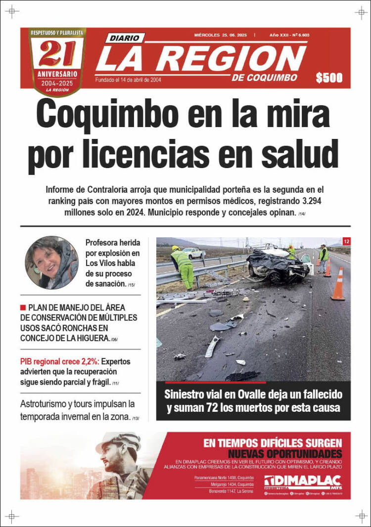 Portada de Diario La Región de Coquimbo (Chile)