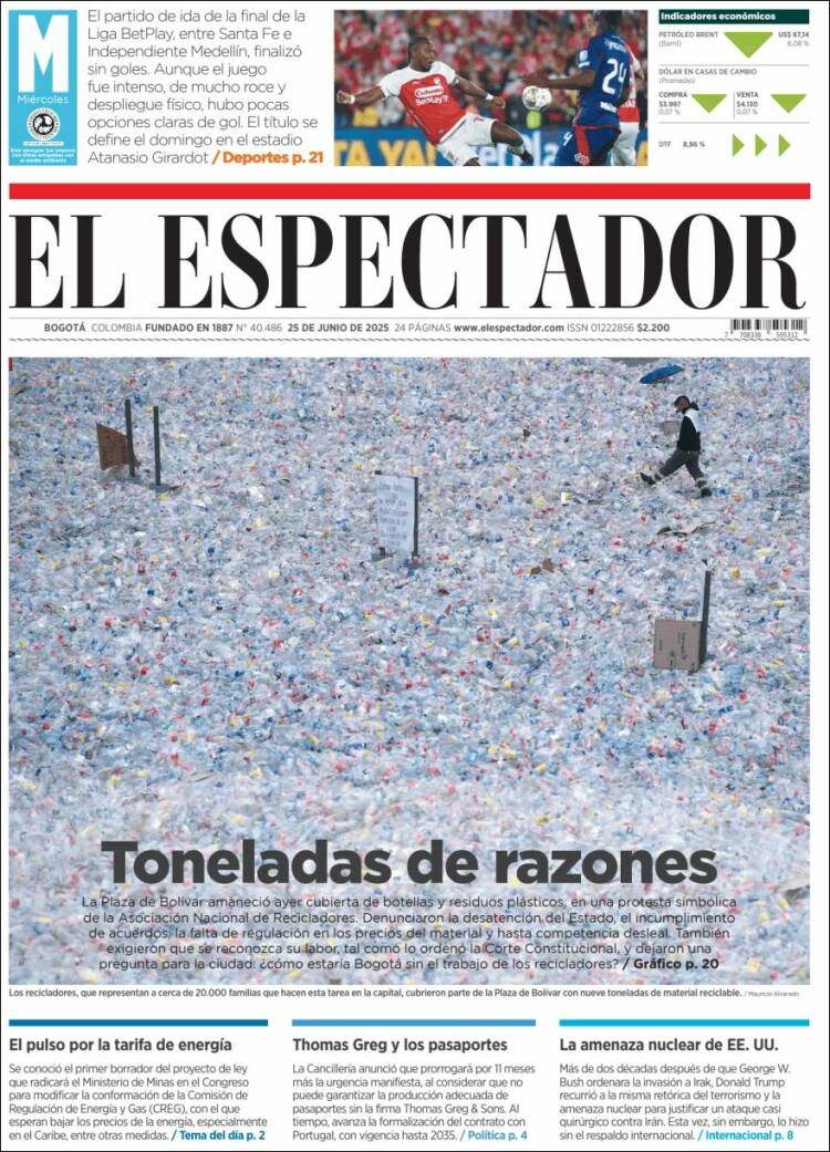 Portada de El Espectador (Colombia)