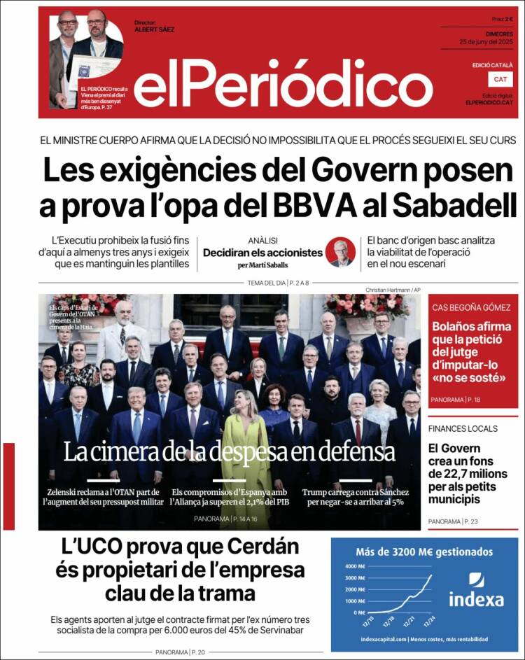 Portada de El Periódico de Catalunya (España)