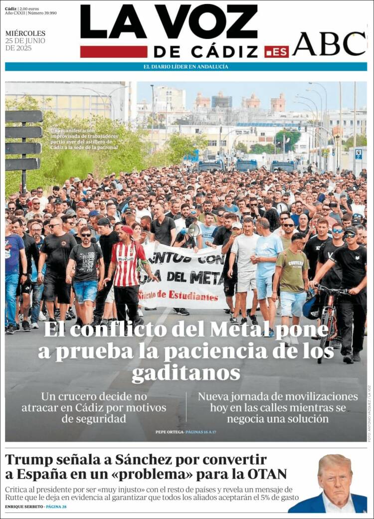 Portada de La Voz de Cádiz (España)