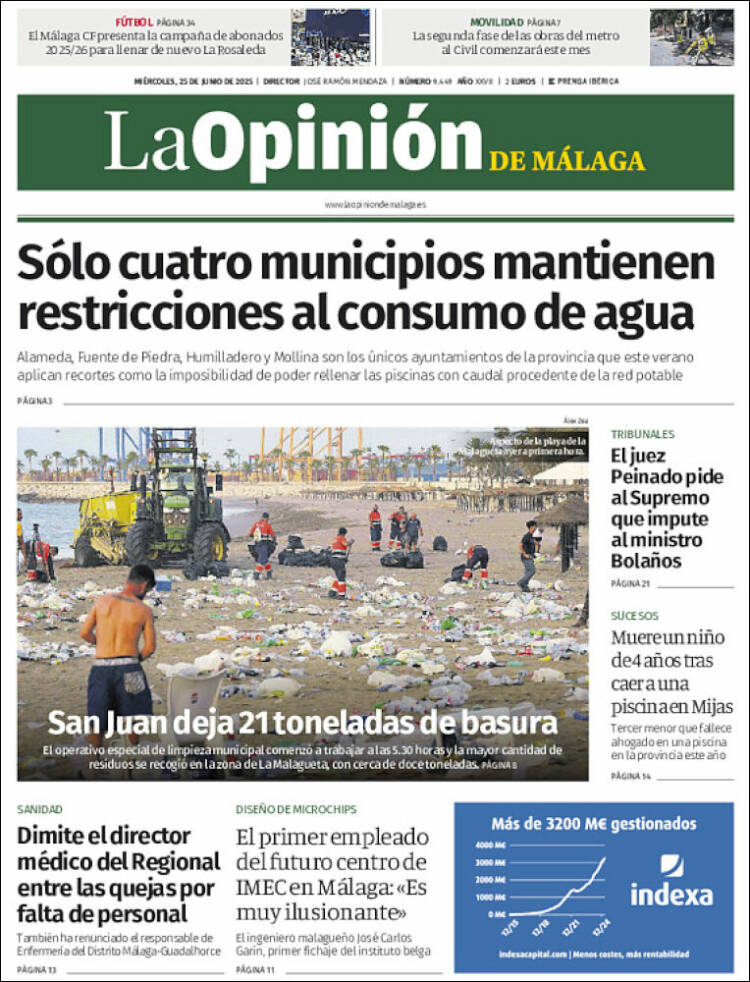 Portada de La Opinión de Málaga (España)