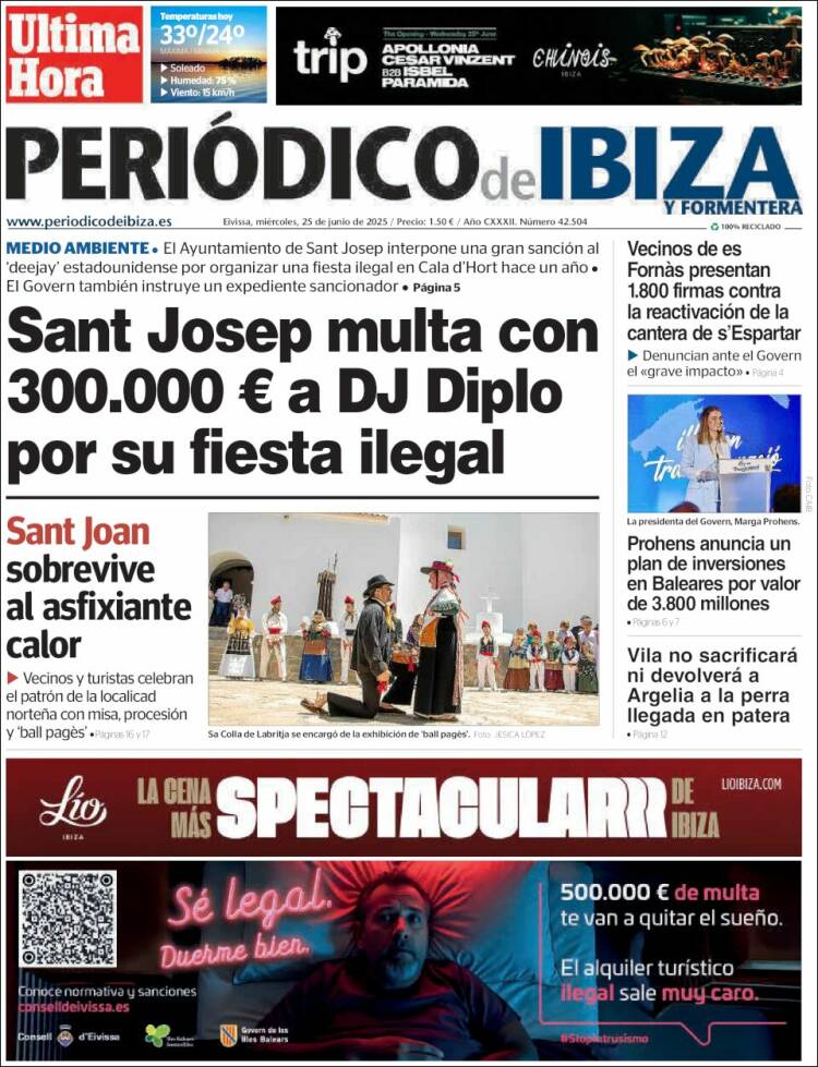 Portada de Periódico de Ibiza (España)