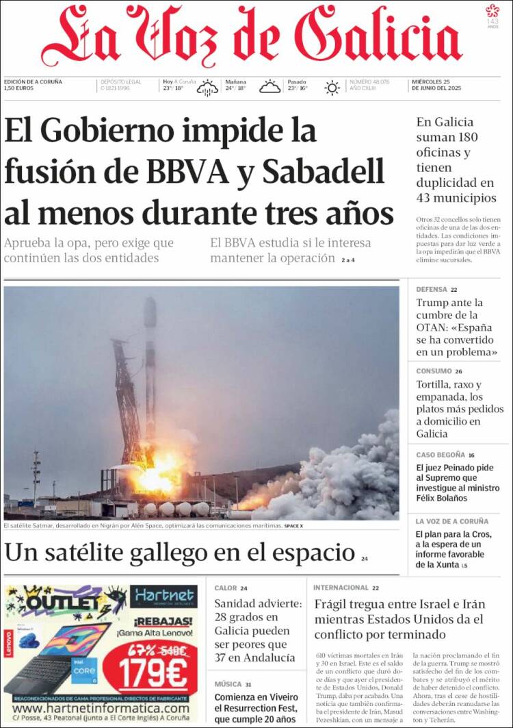 Portada de La Voz de Galicia (España)
