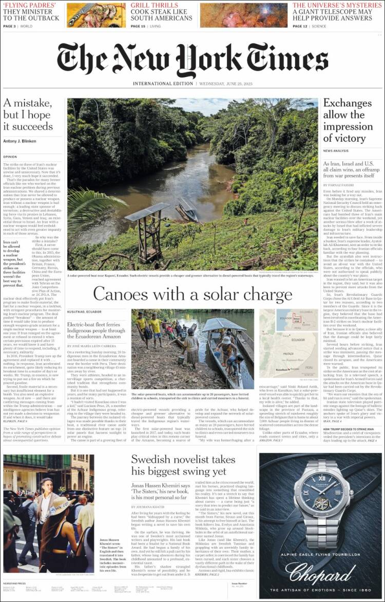 Portada de International New York Times (Europa)