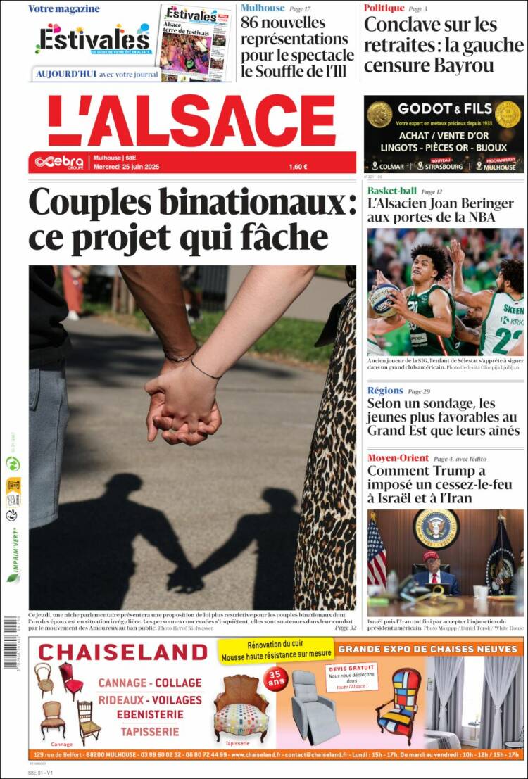 Portada de Journal L'Alsace (Francia)