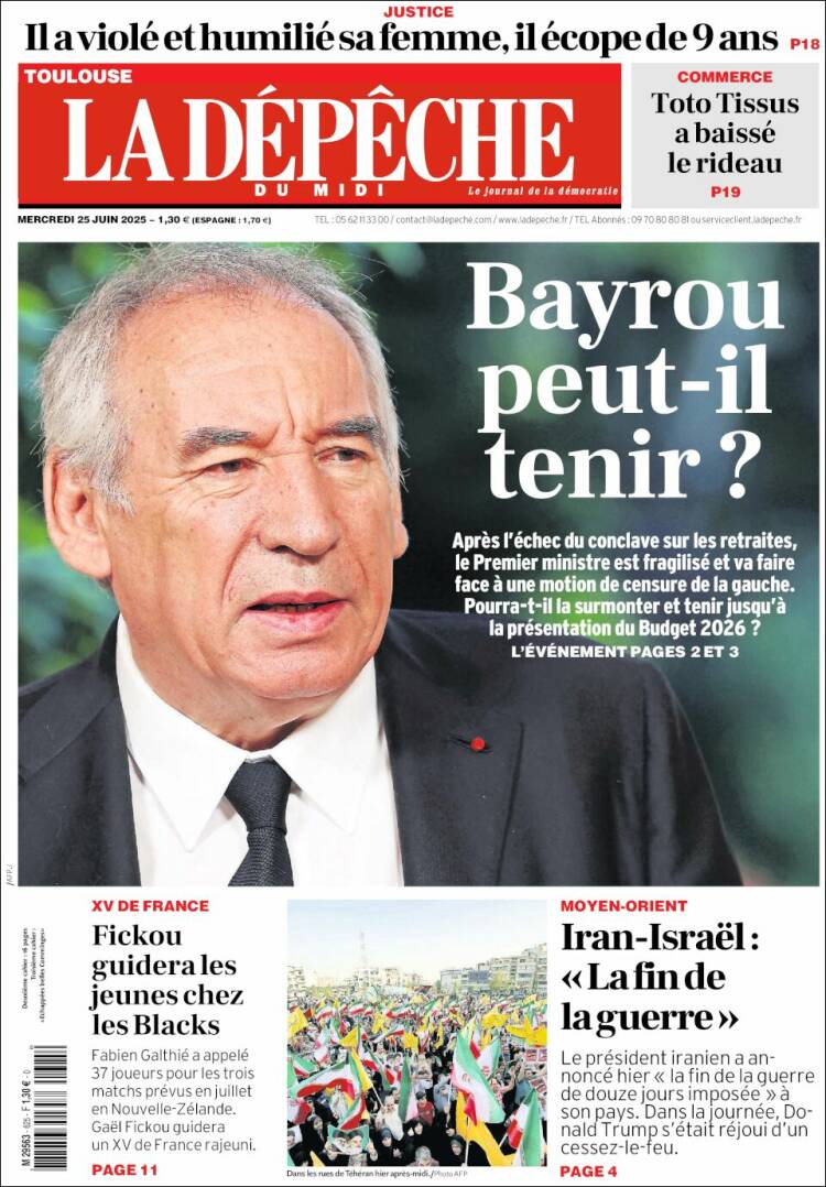 Portada de La Dépêche du Midi (Francia)