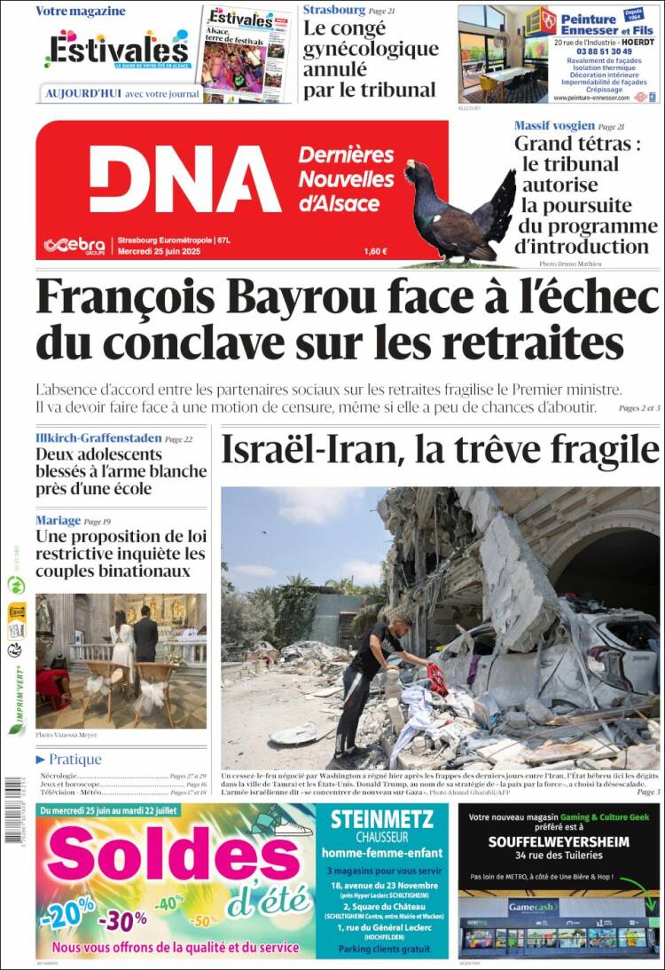 Portada de Les Dernières Nouvelles d'Alsace (Francia)