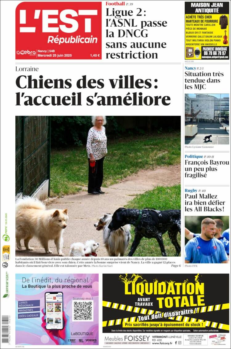 Portada de L'Est Republicain (Francia)
