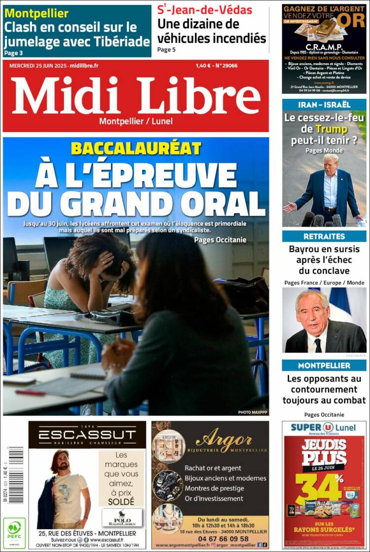 Portada de Midi Libre (Francia)