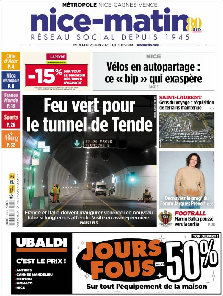 Portada de Nice-Matin (Francia)
